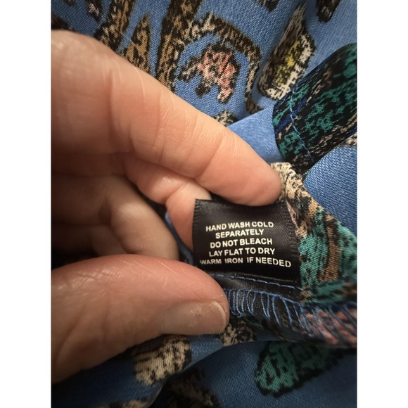 Skies Are Blue Dress Womens Medium Blue Floral Cold Shoulder Boho Fit Flare - Picture 11 of 14